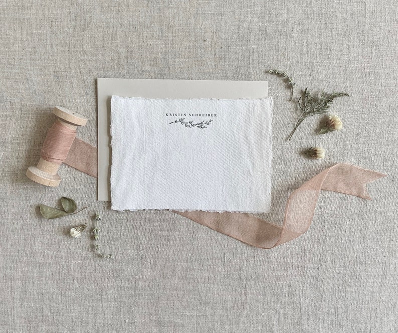 Carta fatta a mano, Cancelleria personale, Biglietto da visita personalizzato, Carte strappate, Carta con bordo decorato, Set di carte, 10 carte piatte 4x6 con busta immagine 2