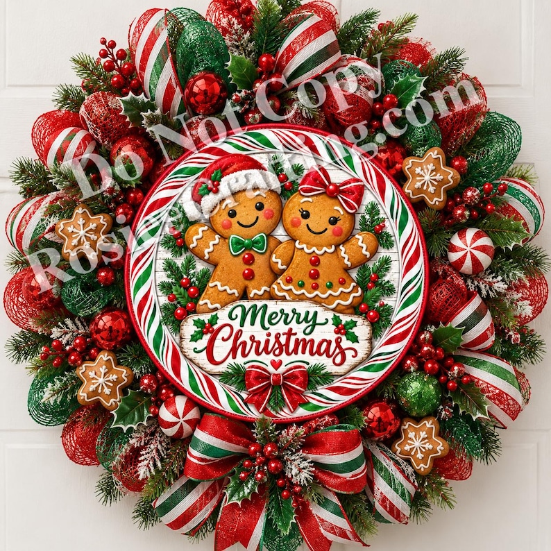 Gingerbread Sign Gingerbread Christmas Wreath Sign, Candy Cane Door Decor, Merry ...