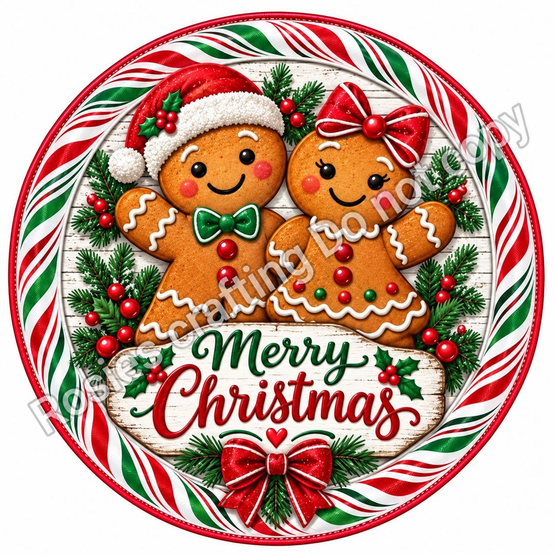 Gingerbread Sign Gingerbread Christmas Wreath Sign, Candy Cane Door Decor, Merry ...