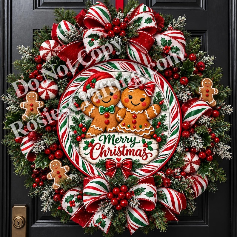 Gingerbread Sign Gingerbread Christmas Wreath Sign, Candy Cane Door Decor, Merry ...