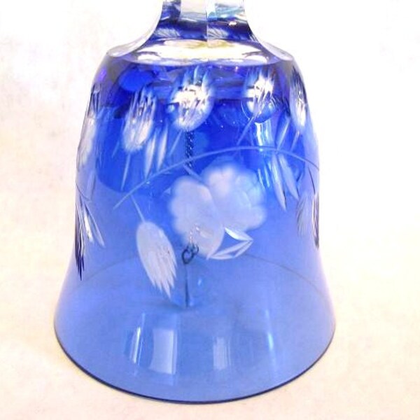 Cobalt Blue Bell, Cut To Clear Glass Bell,  Poland Bell.