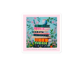 Vinylsticker gestapelde boeken: cadeau bloemenboekliefhebber