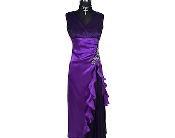 Vintage Purple Satin Evening Gown: Beaded Y2K Prom Dress