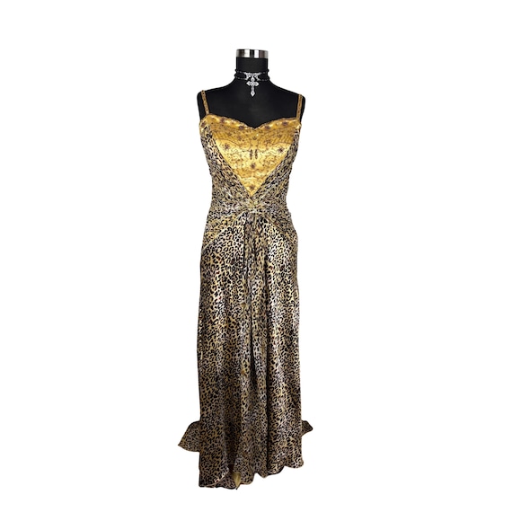 Vintage Leopard Beaded Evening Gown: Y2K Jungle Glam Maxi Dress Vintage Leopard Beaded Evening Gown: Y2K Jungle Glam Maxi Dress