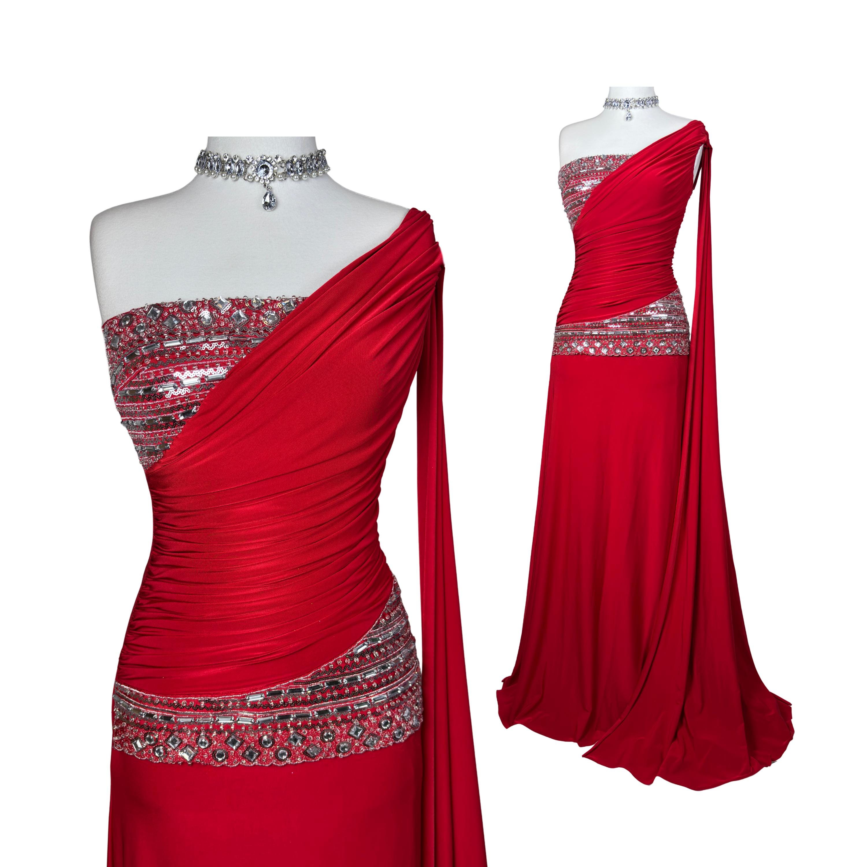 open lace back dress Midnight Red Rhinestone Dress (Ready To Ship) – AMEKANA main image 1