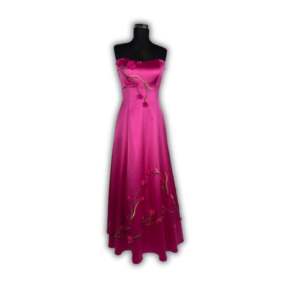 hot pink floral prom dress La Femme Dress 32137