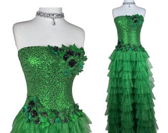 Vintage smaragdgroene pailletten galajurk Fairycore ruches tule baljurk strapless avondjurk formele maxi jurk Y2K