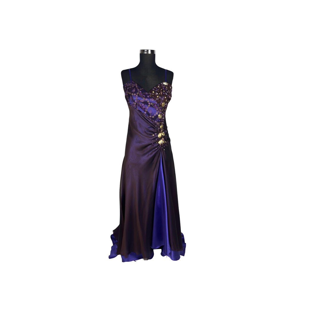 Vintage Purple Satin Evening Gown Halter-Neck Draped Prom Dress DP7741