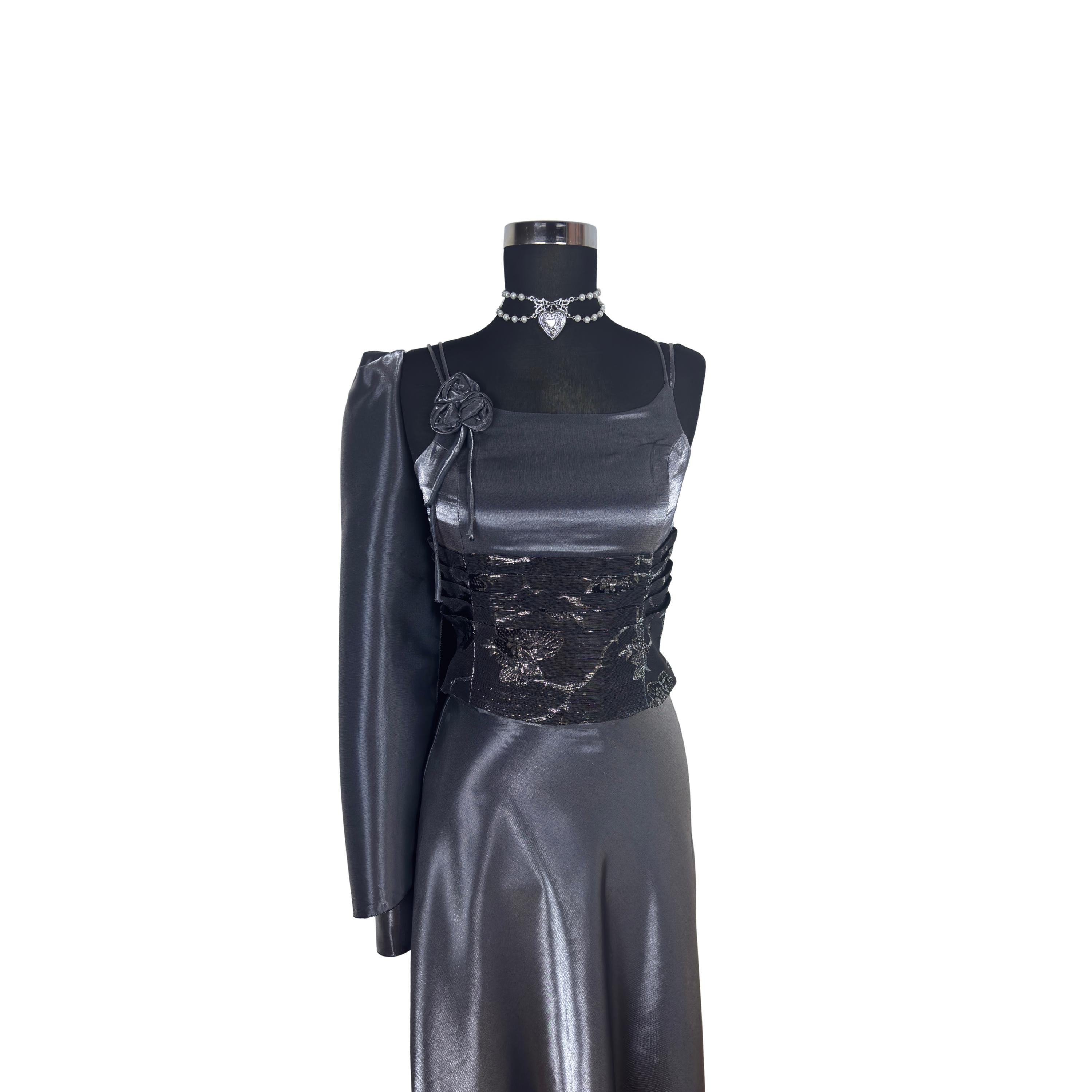 90s prom dress with shawl Strapless Long Sequin Prom Dress with Satin Scarf Black / 3XLarge