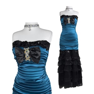 black and teal cocktail dress Black and Turquoise Long Sequin Gown with Cut Out Black Multi / 0