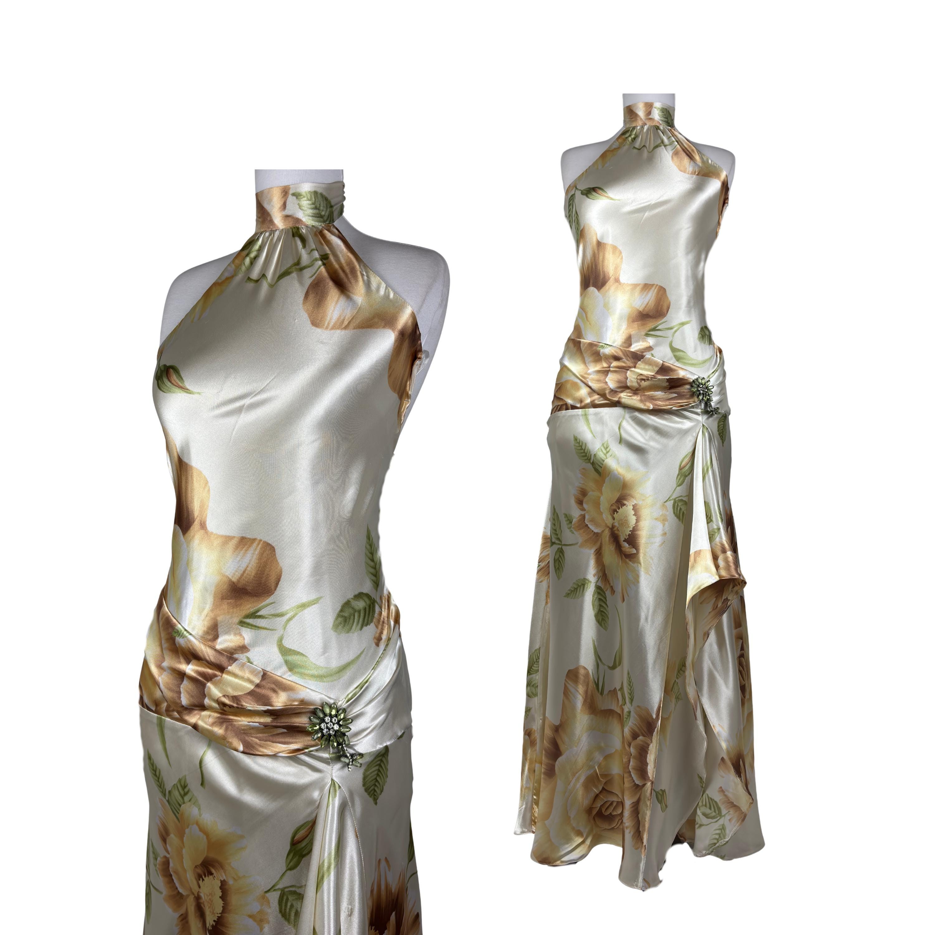 Vintage Floral Halter Maxi Dress