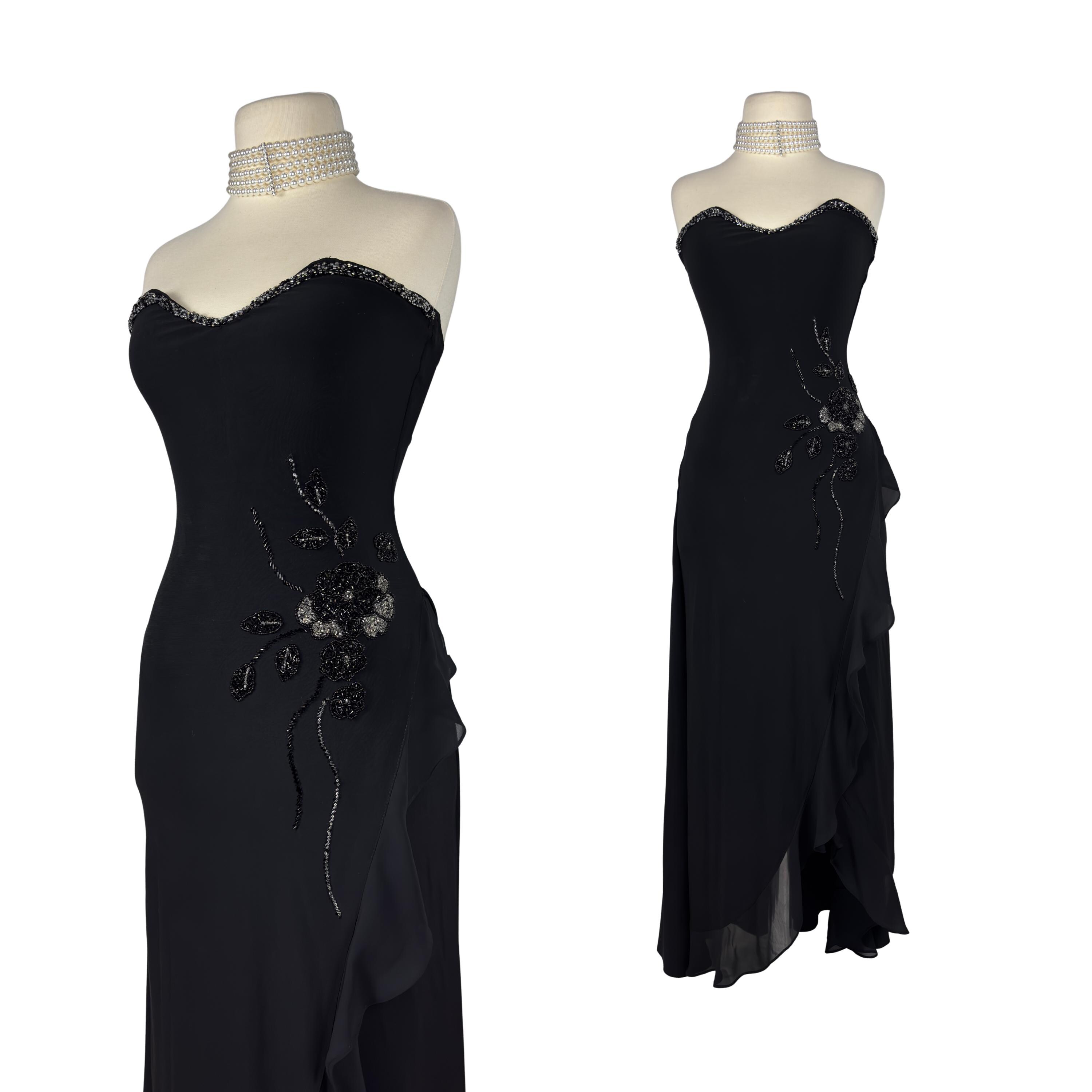 Kevan Hall beaded black satin rhinestone belt 1969 Prom Dress - Etsy main image 2