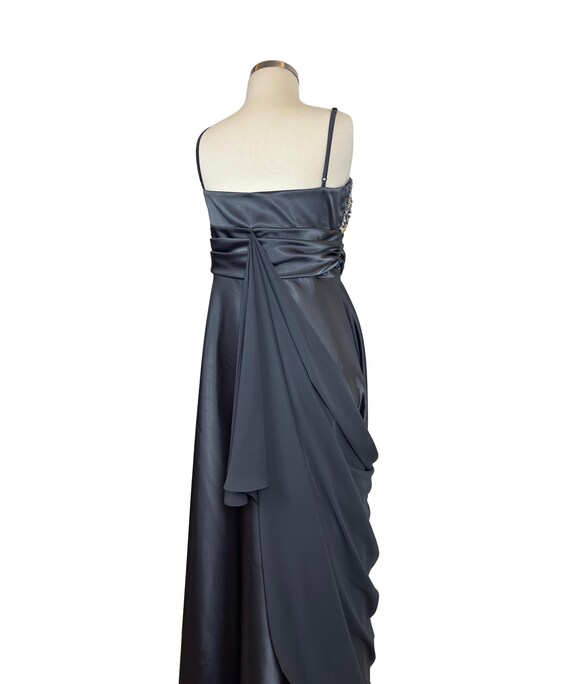 Vintage Beaded Charcoal Gray Evening Gown - Grecian Draped Sash - Etsy
