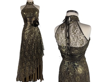 Vintage Y2K Cassandra Stone Dress Sheer Black Mesh Champagne Gold Lace  Beaded Sequin Applique Basque Waist Evening Prom Gown Whimsigoth 00s - Etsy