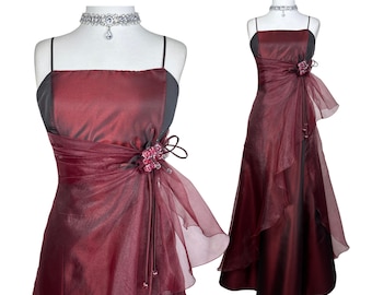 Vintage Burgundy Satin Corset Prom Dress Y2K Lace Up Formal Gown Wine Red Organza Evening Dress Fairycore Princess Ball Gown