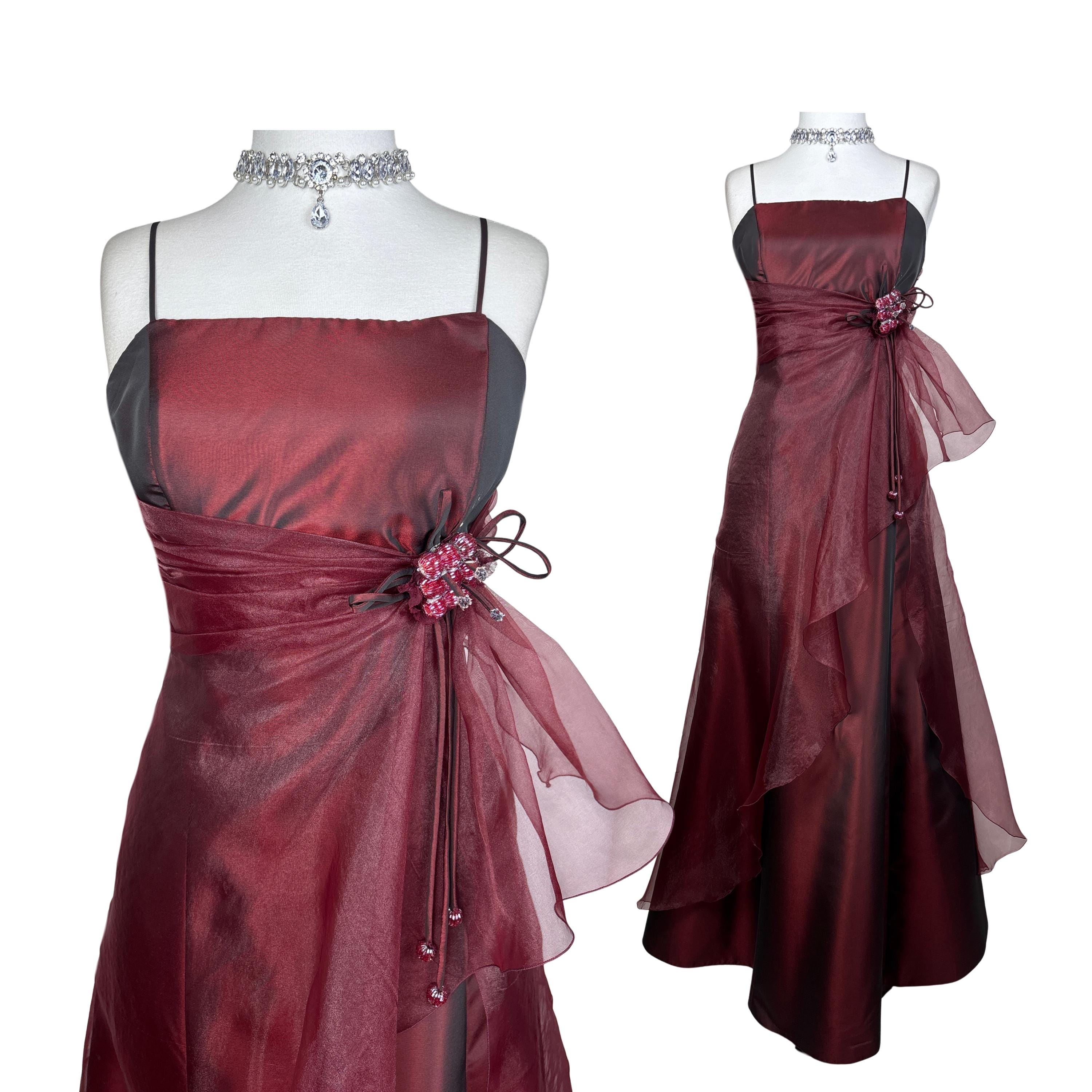 ebay burgundy prom dress Vintage Satin Corset Y2K Lace up Formal Gown Wine Red Organza Evening Dress Fairycore Princess Ball Gown US SIZE:CSUTOMIZE quality glitter jersey fabric strapless sweetheart red slit maxi dress