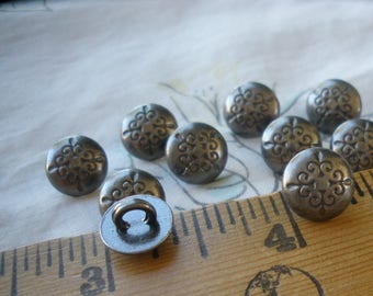 Tiny Fleur De Lis Buttons Pewter color 16L (3/8" 9.5 MM) dark gray stamped design sewing craft metal dome shank paper tag supply steampunk