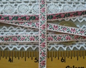 Embroidered Pink Floral Jacquard Ribbon 7mm woven edge tiny little rosebuds trim embellishment yardage made in Switzerland 100 Viscose