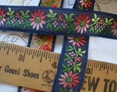 Jacquard Ribbon Ombre Pink Flowers Navy blue Made Switzerland 21mm woven trim by the yard embellishment yardage Rayon costume