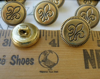 Vintage Modern Brass Button Fleur-de-lis Beaded Border