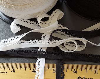 6mm white doll craft headband 10 Yards Black Picot Edge Lingerie Elastic 14 edge to edge 716 38 10mm 11mm