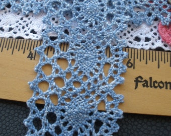 Classic 1 7/8" wide Light Denim Blue Cotton Cluny Lace trim scalloped & straight edge crochet look retro cotton BTY machine barmen lace