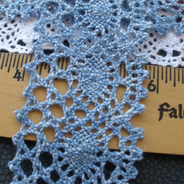 Classic 1 7/8" wide Light Denim Blue Cotton Cluny Lace trim scalloped & straight edge crochet look retro cotton BTY machine barmen lace