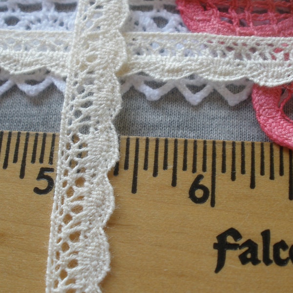 Sweet little Ecru scalloped cotton Lace Trim 3/8" wide 10MM edging Natural color unbleached crochet delicate cluny lace BTY yards