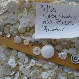 Mixed Bulk Buttons White cream shades sew on shank plastic 3 pounds 2-Hole and 4-Hole crafts clothes button frames 7/16 to 1 3/8 supply image 8