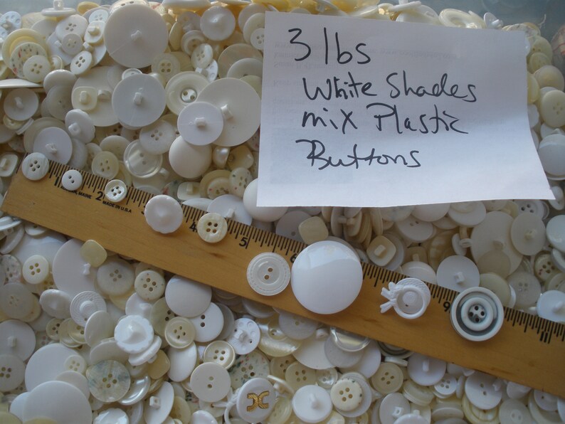 Mixed Bulk Buttons White cream shades sew on shank plastic 3 pounds 2-Hole and 4-Hole crafts clothes button frames 7/16 to 1 3/8 supply image 8