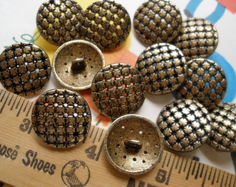 Pierced metal shank buttons brass/gold starburst size 32L 13/16" (20MM) antique gold brass finish dome shape Steampunk rustic cool 13 pieces