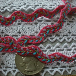 Embroidered Nylon Poly Featherstitch Ric Rack Trim Pink Purple green blue Ric Rack 7/16&quot; tiny tulips floral trim