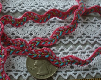 Embroidered Nylon Poly Featherstitch Ric Rack Trim Pink Purple green blue Ric Rack 7/16" tiny tulips floral trim