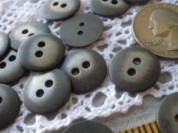 15MM Brushed Finish Gray & Silver Metal Shirt Buttons Sew on 23L 2-hole  Large 2mm Holes 13 Each Industrial Basic Work Shirt Flat Back 