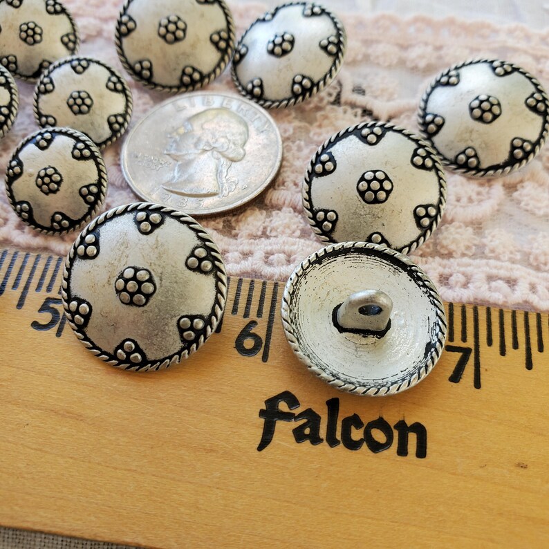 15MM or 20MM Embossed Floral Pattern Metal Dome Shank Buttons Pewter ...