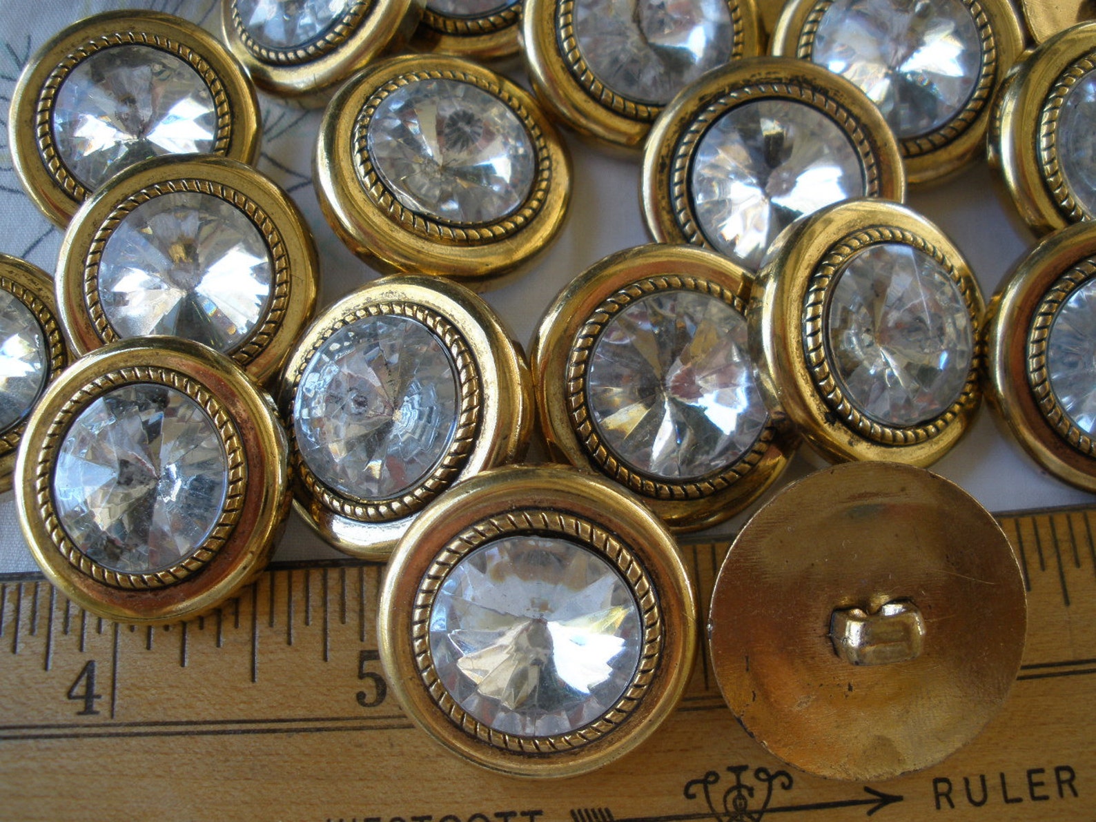 Clear Rhinestone Buttons Large Gold Plastic Shank Buttons Faceted 1 ...