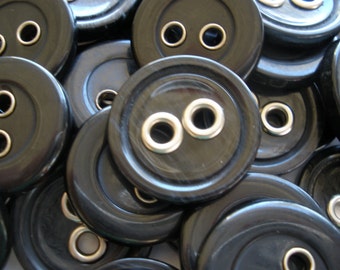 25MM Large Hole Black Buttons Silver grommet 2 hole sew-on rim sewing crafts jewlery knitting crochet embellish 1" 40L