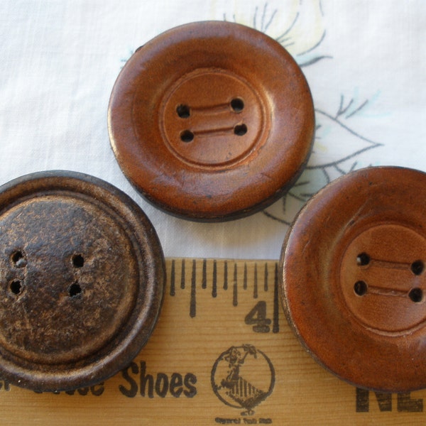 Italian Brown Leather coat Buttons 52L 33MM 4 hole sew on concave large jacket buttons saddle brown classic pea coat