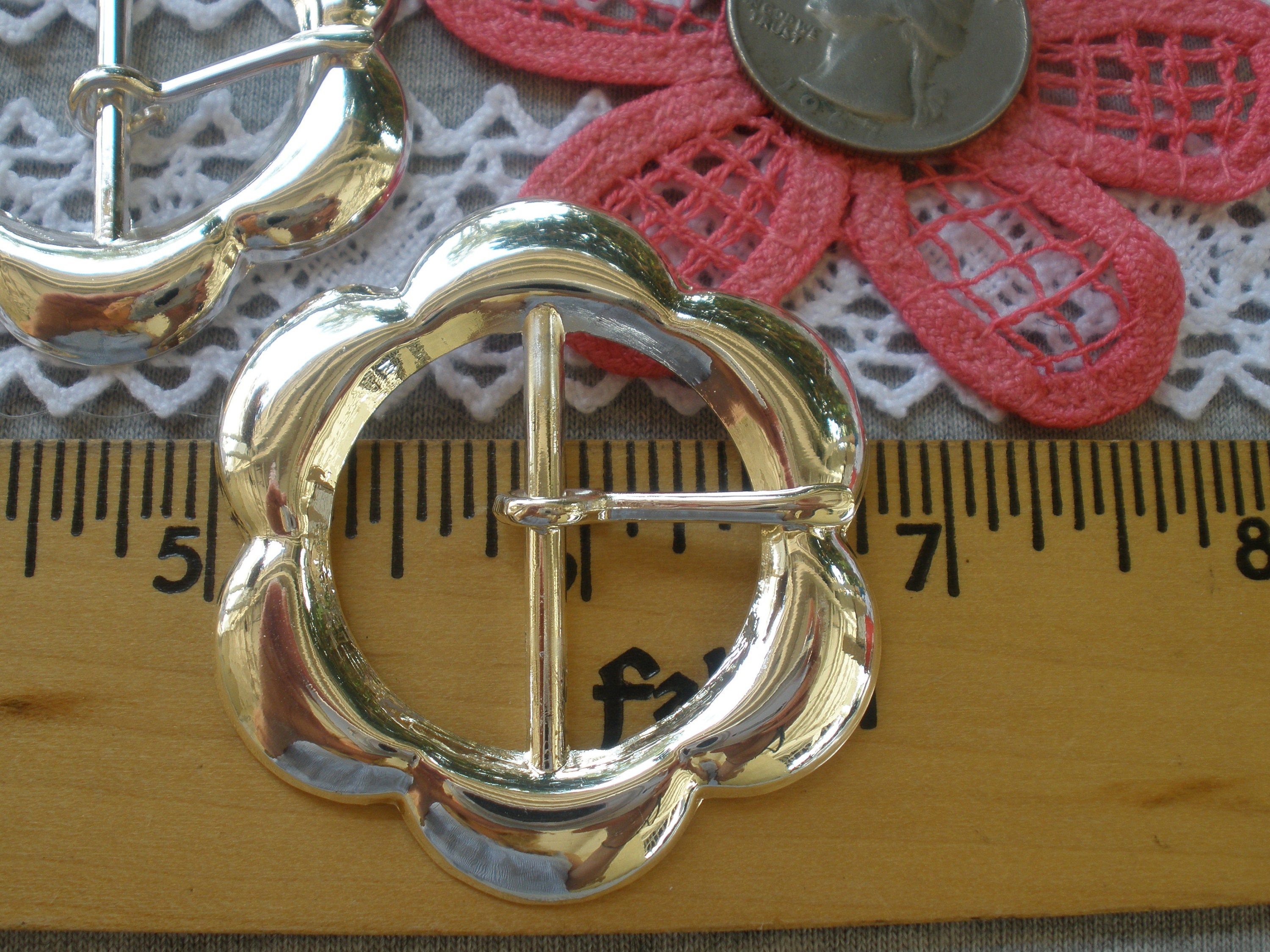 Spectacular Vintage Solid Brass Flower Floral Design Belt Buckle/Scarf Slide Engraved Brass Western Belt Buckle: Floral Lily Leaf Design  main image 4