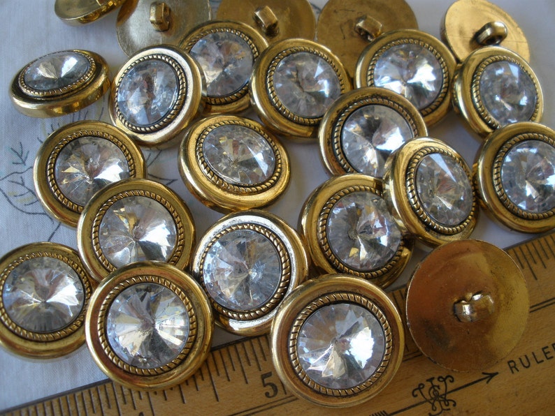 Clear Rhinestone Buttons Large Gold Plastic Shank Buttons Faceted 1 ...