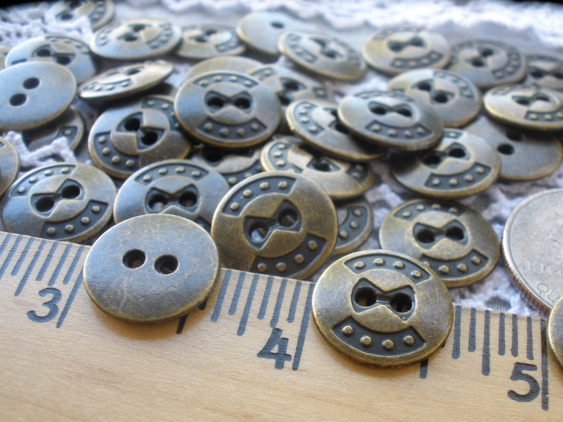 Industrial Metal Shirt Buttons 15MM Bronze Bow Tie Pattern Sew Etsy