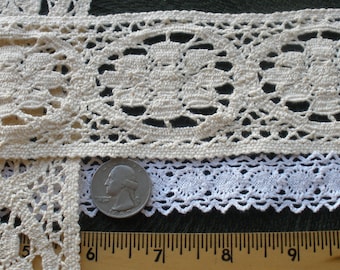 Ecru Cotton Cluny Flower Center trim 2.75" wide straight edge crochet look retro yards sewing crafts dark natural color barmen machine lace