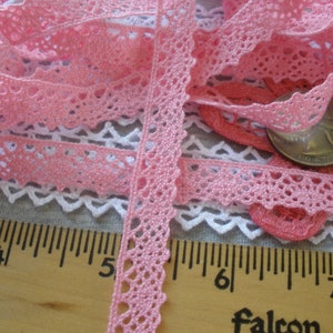 11MM Pink Cotton Cluny Lace Scallop Trim 7/16&quot; wide springtime color scalloped edging 2 yard lots clothes dolls scrapbook junk journal