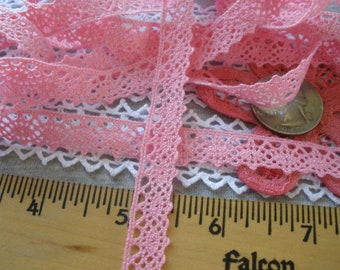 11MM Pink Cotton Cluny Lace Scallop Trim 7/16" wide springtime color scalloped edging 2 yard lots clothes dolls scrapbook junk journal