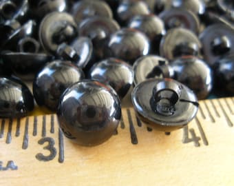 Shiny Black Buttons Doll eyes 11mm plastic shank size 18L 7/16" 36 pieces bulk jewelry clasp paper tag supply crafts clothes costumes