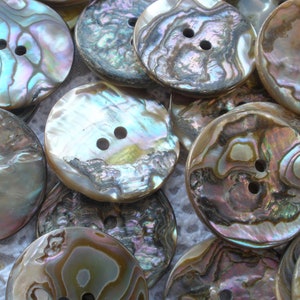 25MM Abalone Shell Buttons Natural 1 inch 40L Pearly Rainbow MOP sewing 2 hole sew on large holes thick wavy image 1