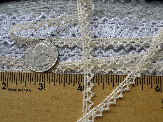 Doll Trims 7MM Natural color ecru Cotton Crochet Chevron Edge Lace Trim 1/4" wide cluny lace ric rack edge retro yardage antique white lace