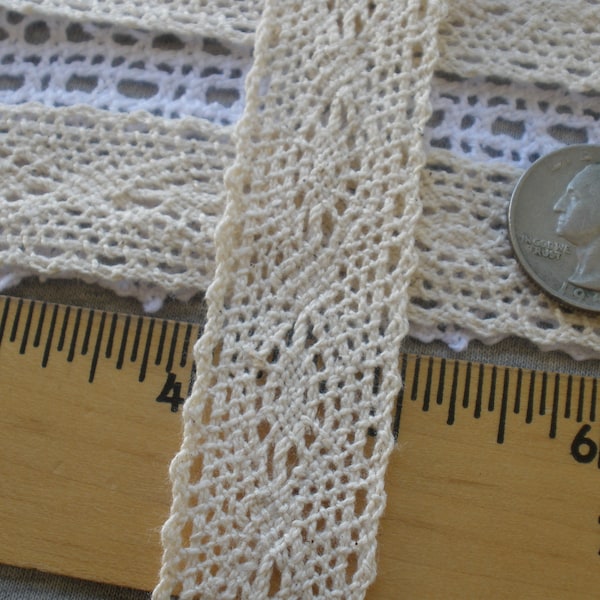 1 Inch Beige or Black Cotton Cluny Lace 25MM wide trim picot edge crochet look retro BTY yardage sewing crafts bobbin machine insert lace