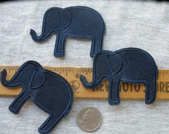 Little Elephant Appliques Blue or Black Embroidered patches 3 each Craft Accent sew or glue on embellish t-shirt fashion home decor