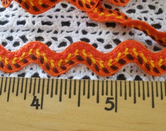 Embroidered Nylon Poly Featherstitch Ric Rack Trim Burgundy Orange Gold Fall Harvest colors Ric Rack 7/16" tiny tulips floral trim Halloween